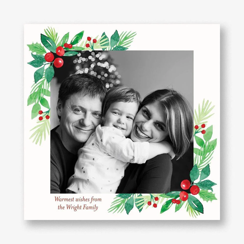 Winter Greenery Corners Square Photo Card