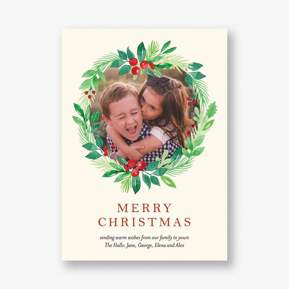 Winter Greenery Wreath Photo Card
