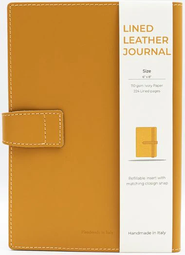 Yellow Leather Journal with Leather Flap Closure and Lined pages - Image 4