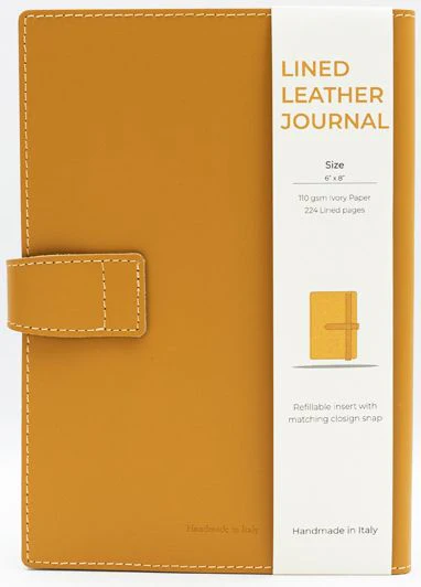 Yellow Leather Journal with Leather Flap Closure and Lined pages - Image 6
