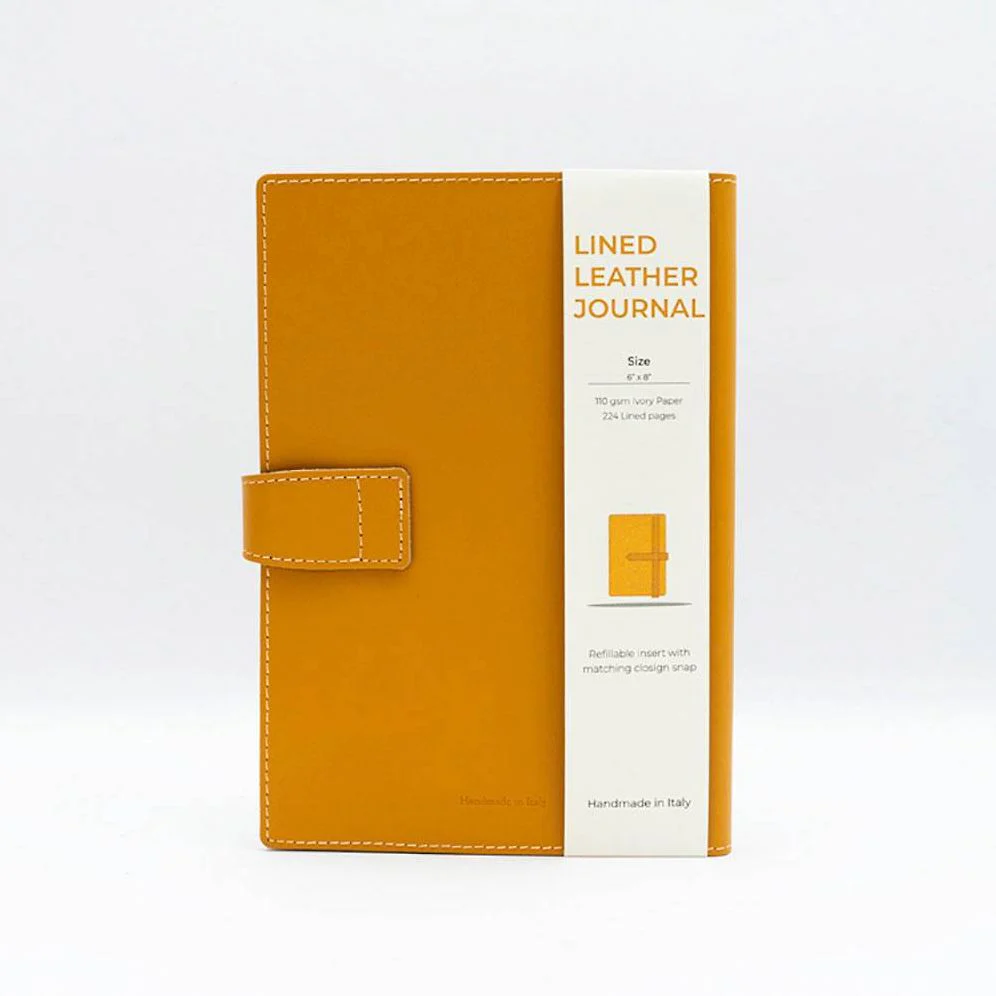 Yellow Leather Journal with Leather Flap Closure and Lined pages - Image 9